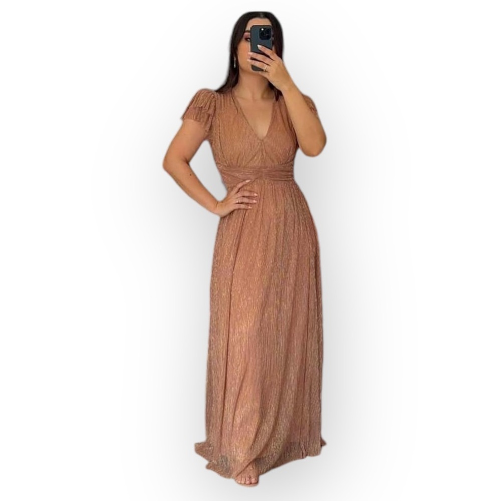 DRESS FORUM • Rose Gold Micro Pleated Maxi